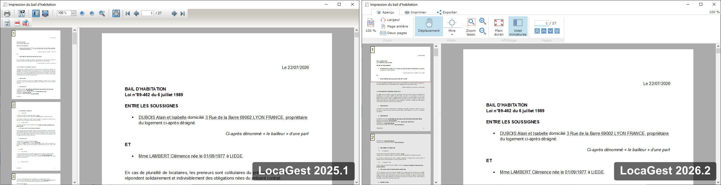Comparaison entre l'ancien et le nouvel aperçu avant impression