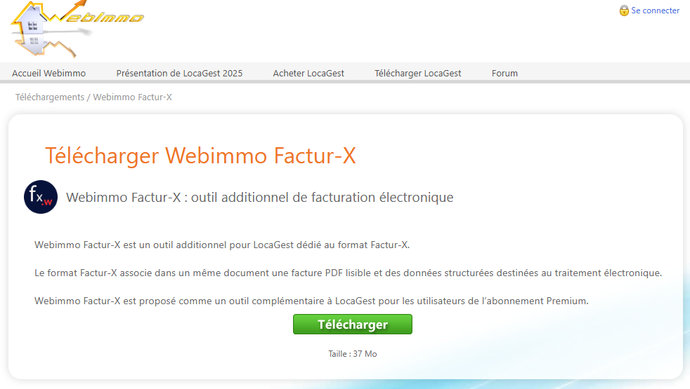 Téléchargement du module Webimmo Factur-X